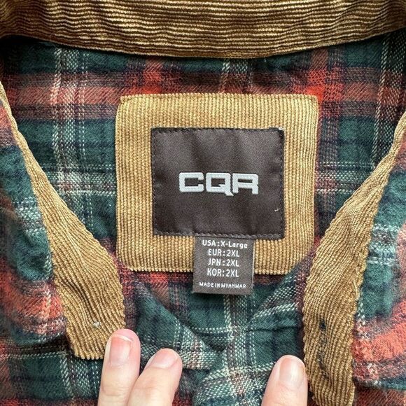 CQR‎ Flannel Button Up Shirt Dark Red / Orange Green Plaid Mens Size XL - Picture 9 of 13